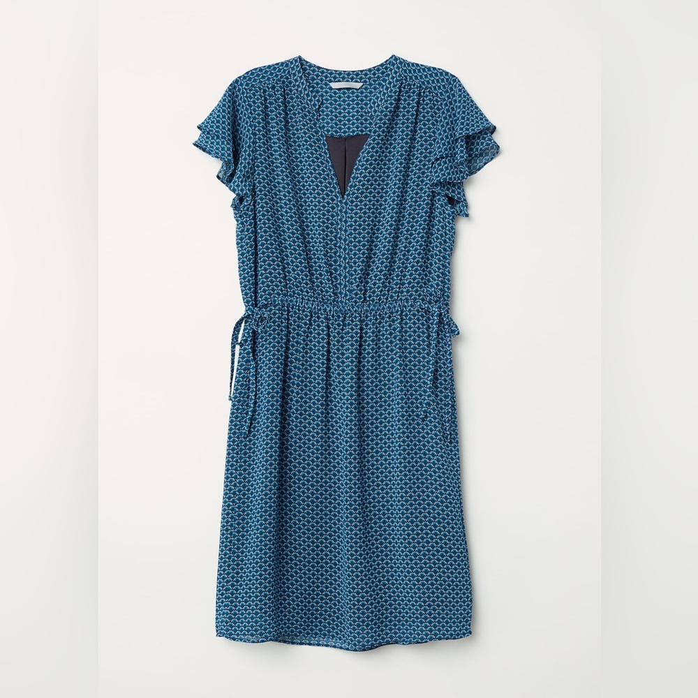 H&M Turquoise V-neck Mini Dress with Flutter Short Sleeved